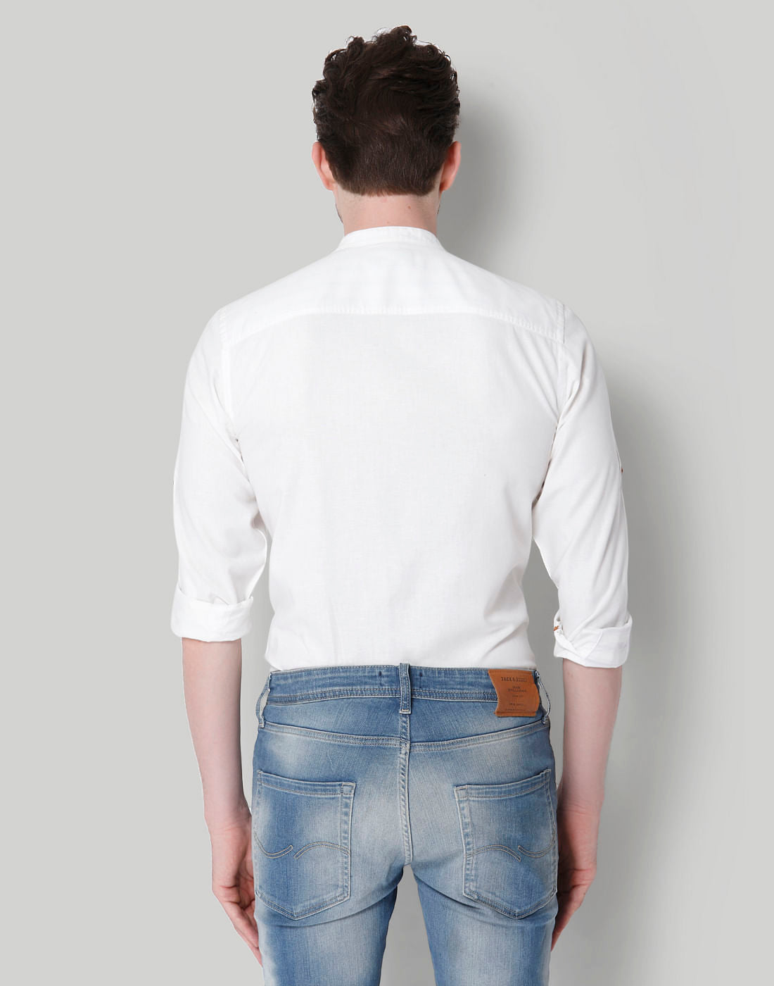 White Mandarin Collar Shirt