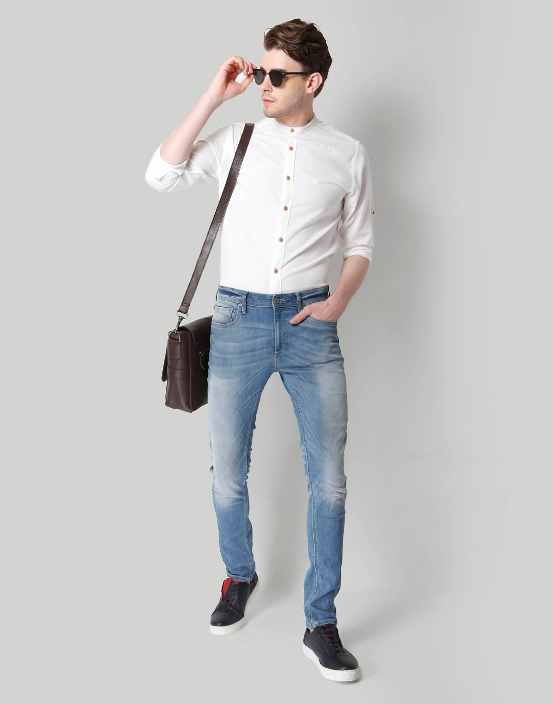 White Mandarin Collar Shirt