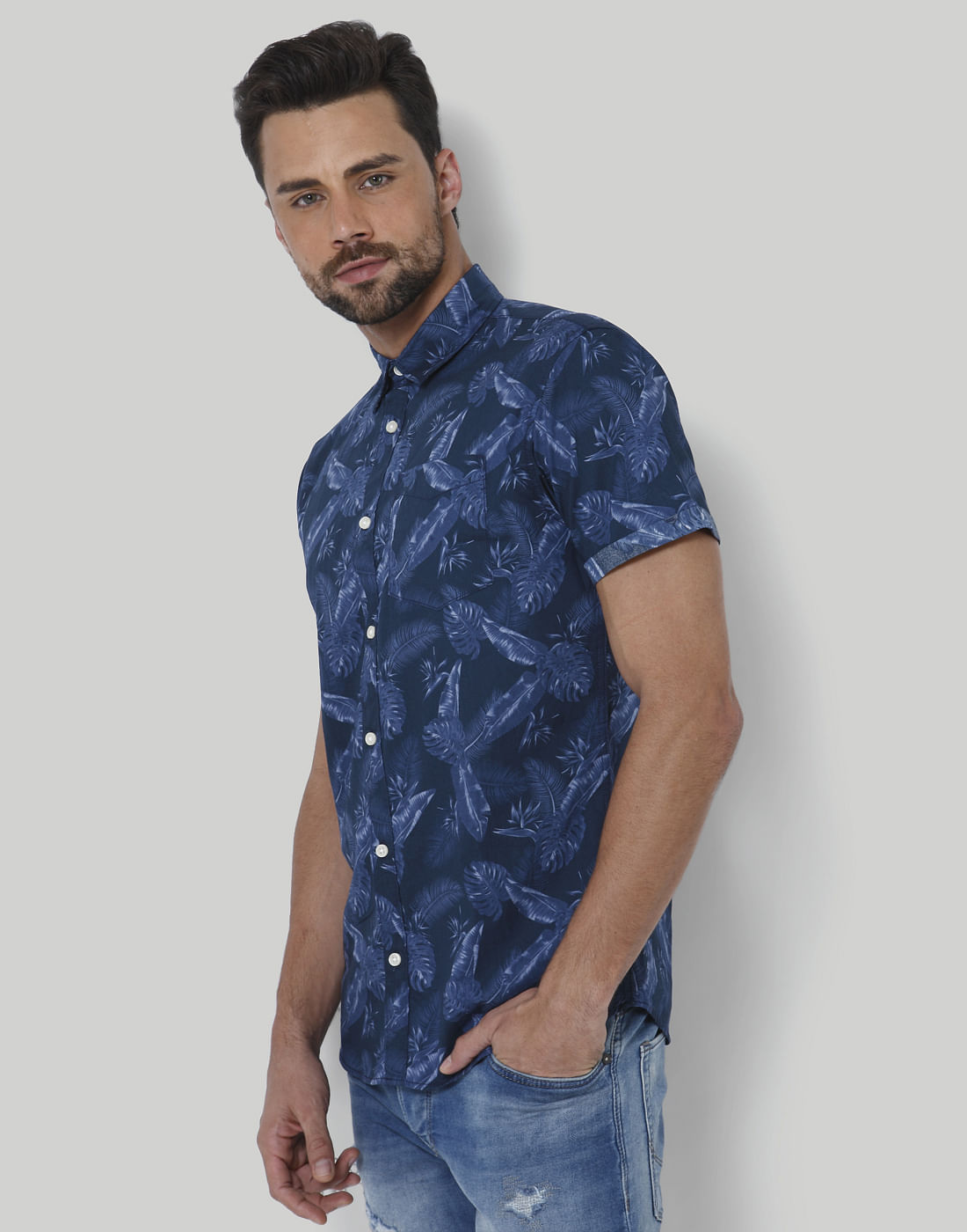 Blue Tropical Print Shirt