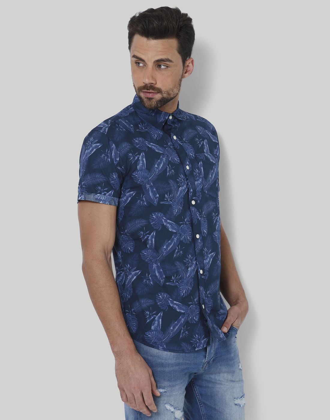 Blue Tropical Print Shirt