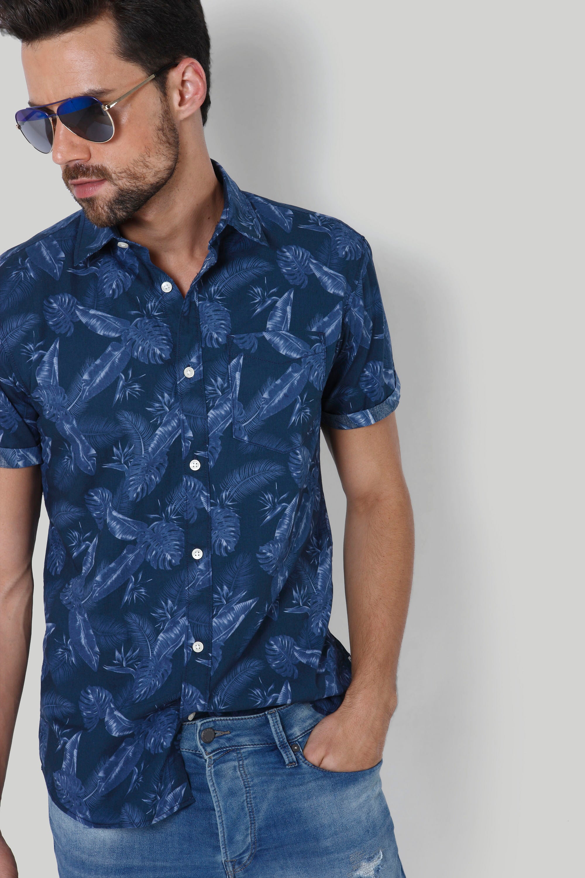 Blue Tropical Print Shirt