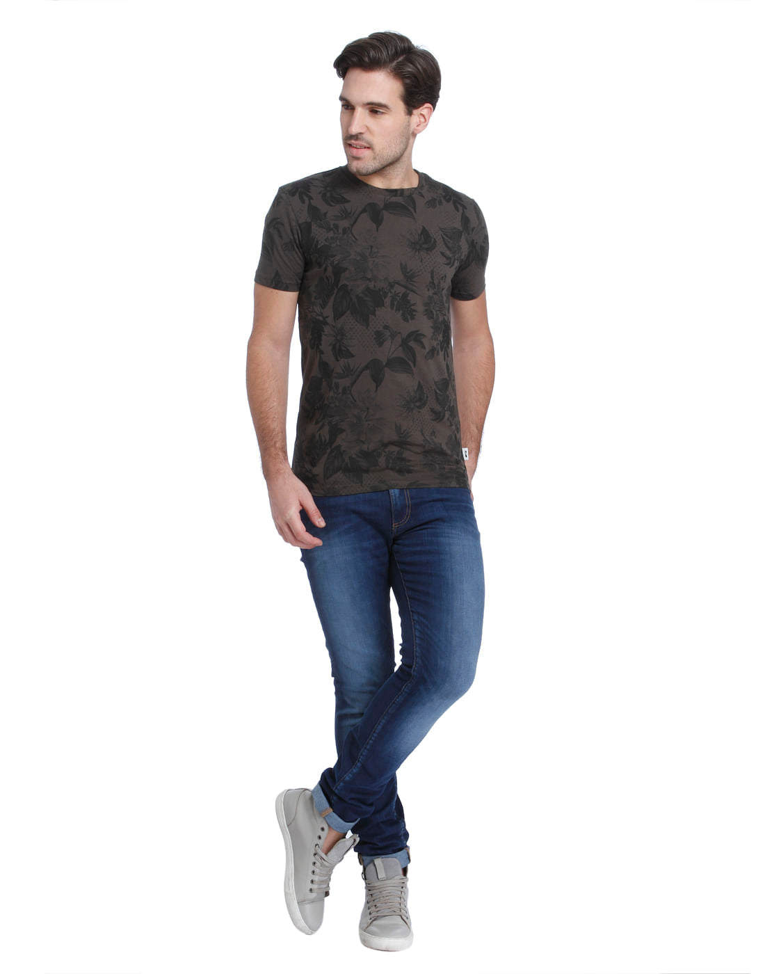 Brown Flora & Fauna Printed Crew Neck T-Shirt