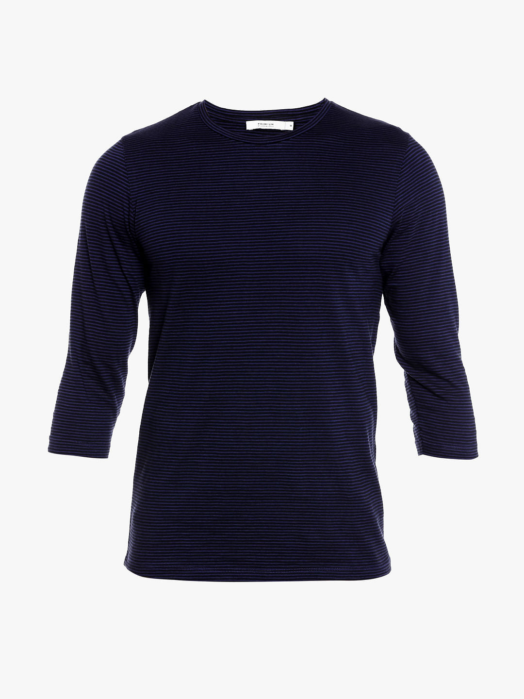 Dark Blue Striped Crew Neck T-Shirt