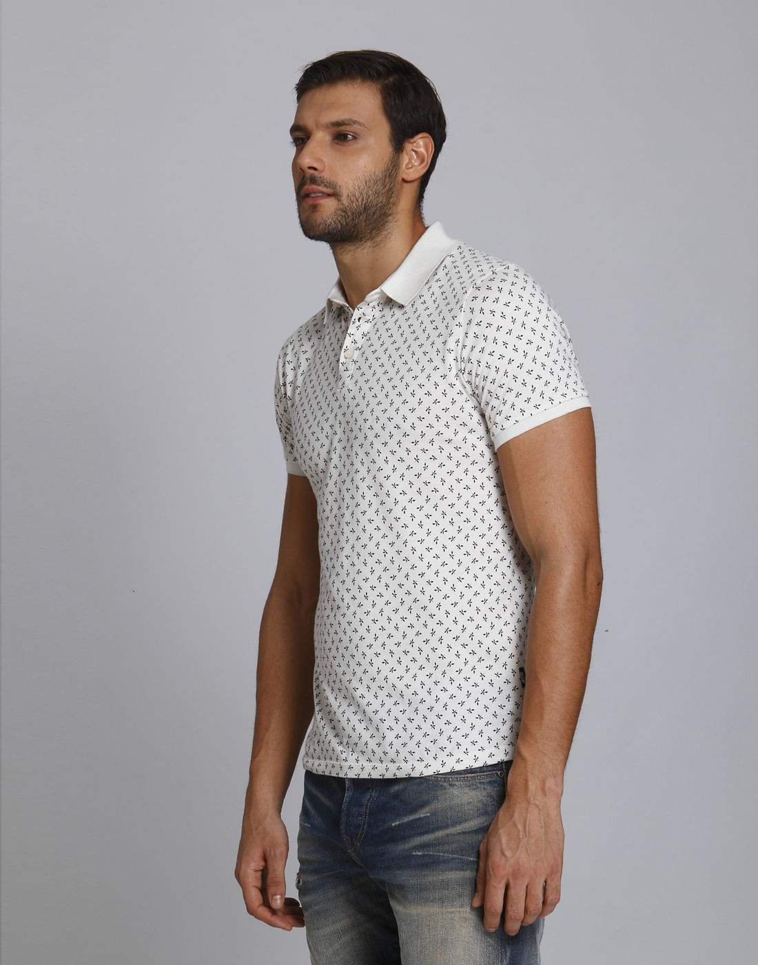 White All Over Print Polo T-Shirt