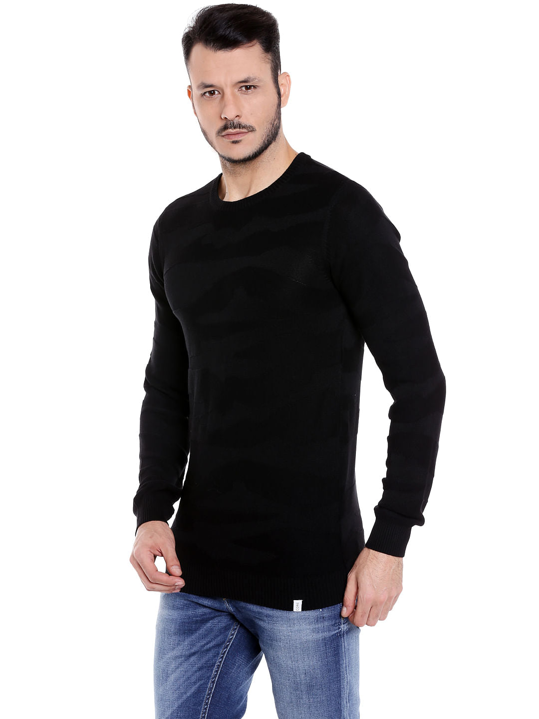 Black Crew Neck Knit T-Shirt