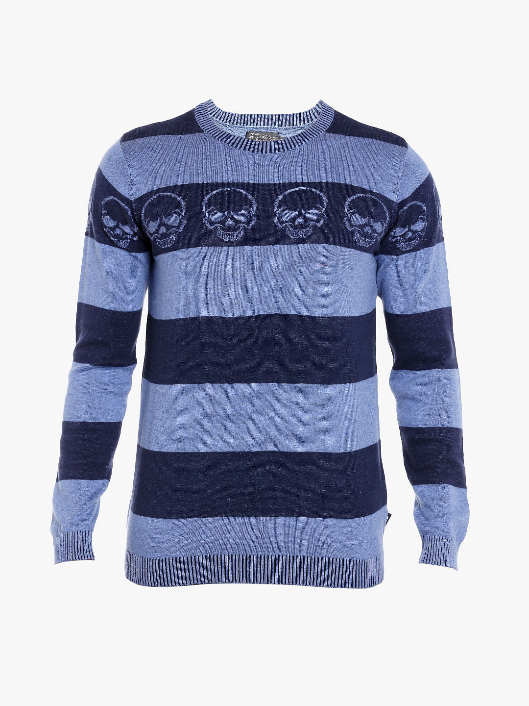 Blue Striped Skull Print Pullover