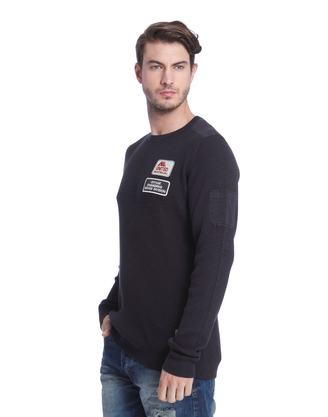 Black Badge Detail Crew Neck Cardigan