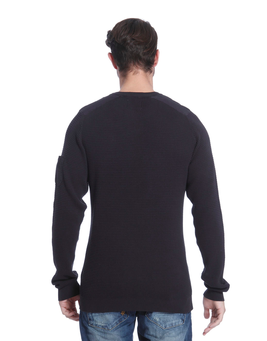 Black Badge Detail Crew Neck Cardigan