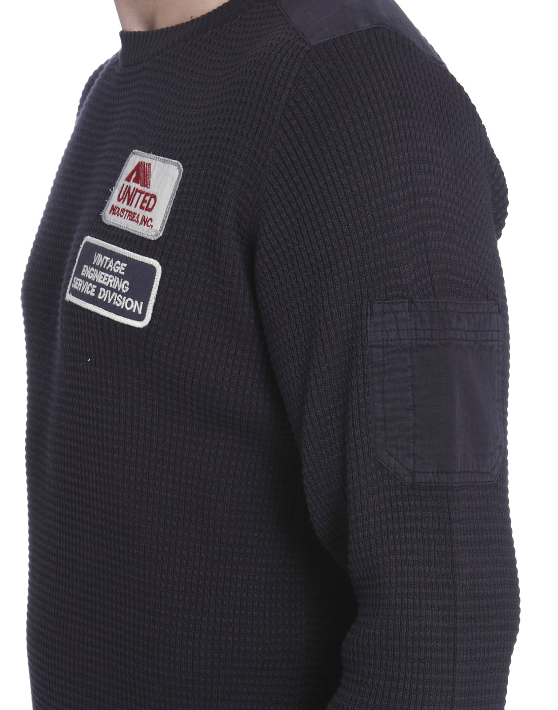 Black Badge Detail Crew Neck Cardigan