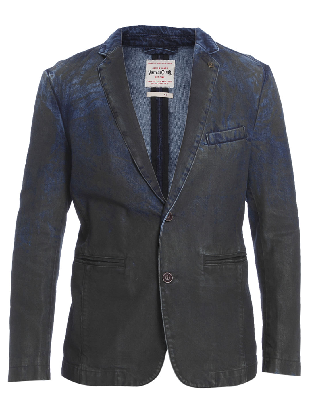 Dark Blue Denim Textured Blazer
