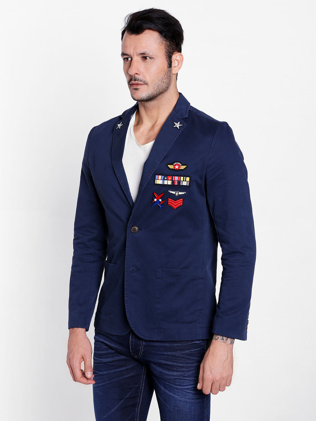 Dark Blue Badge Detail Blazer