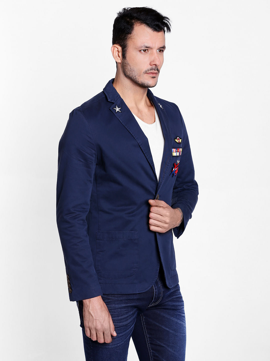 Dark Blue Badge Detail Blazer