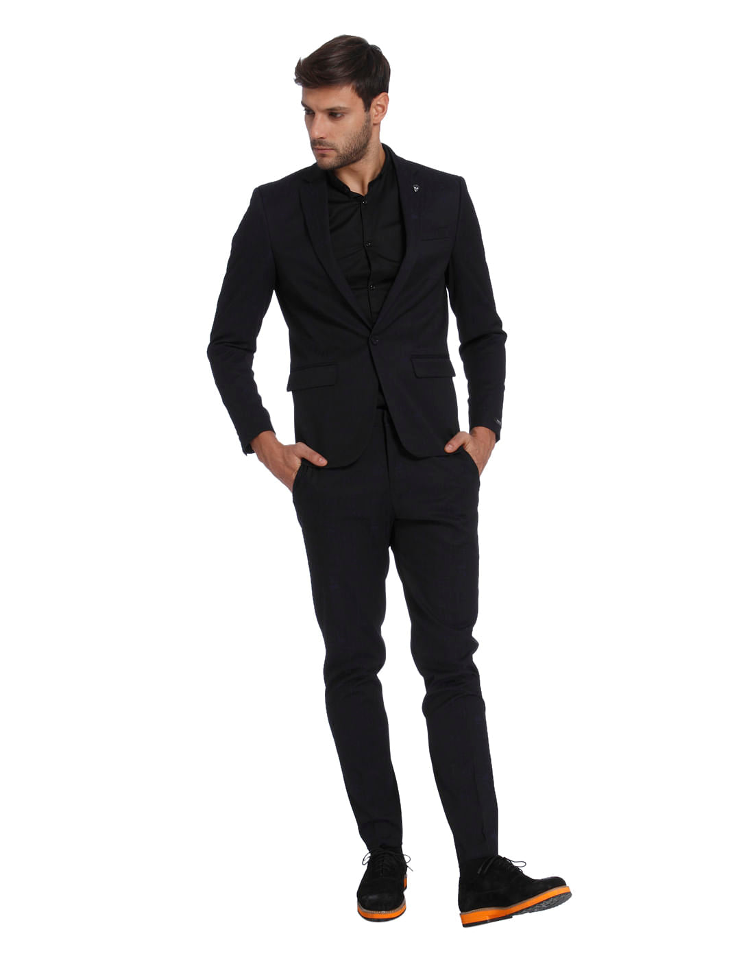 Dark Blue Textured Slim Fit Blazer