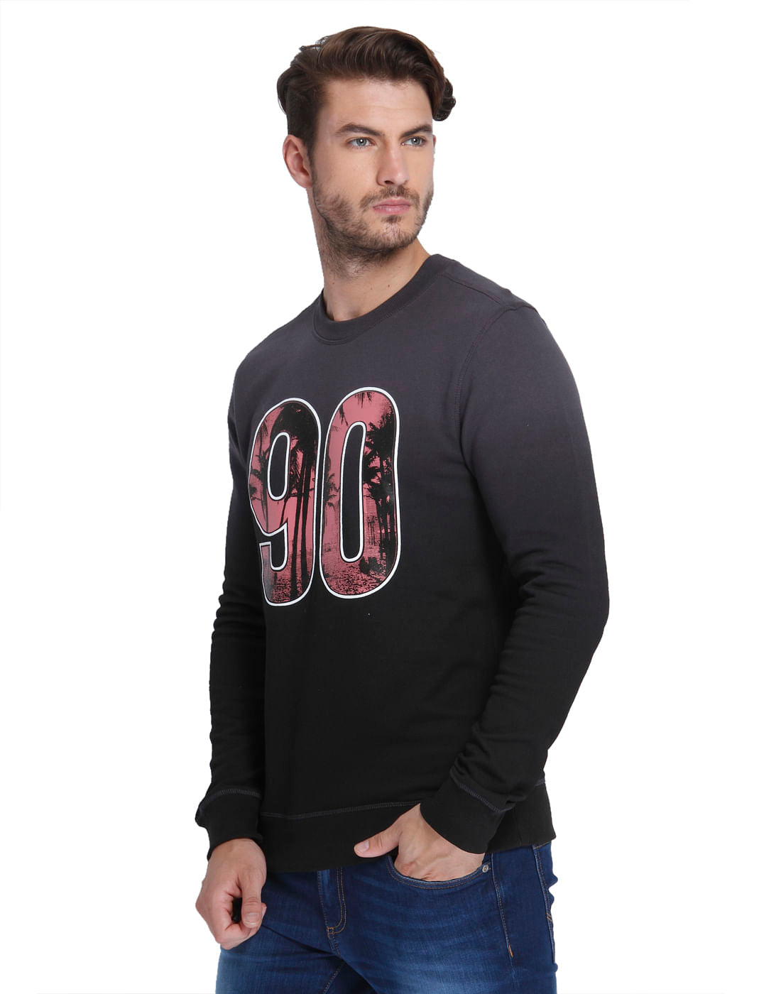 Black Number Print Sweatshirt
