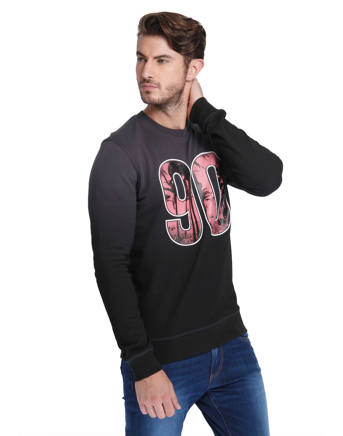 Black Number Print Sweatshirt
