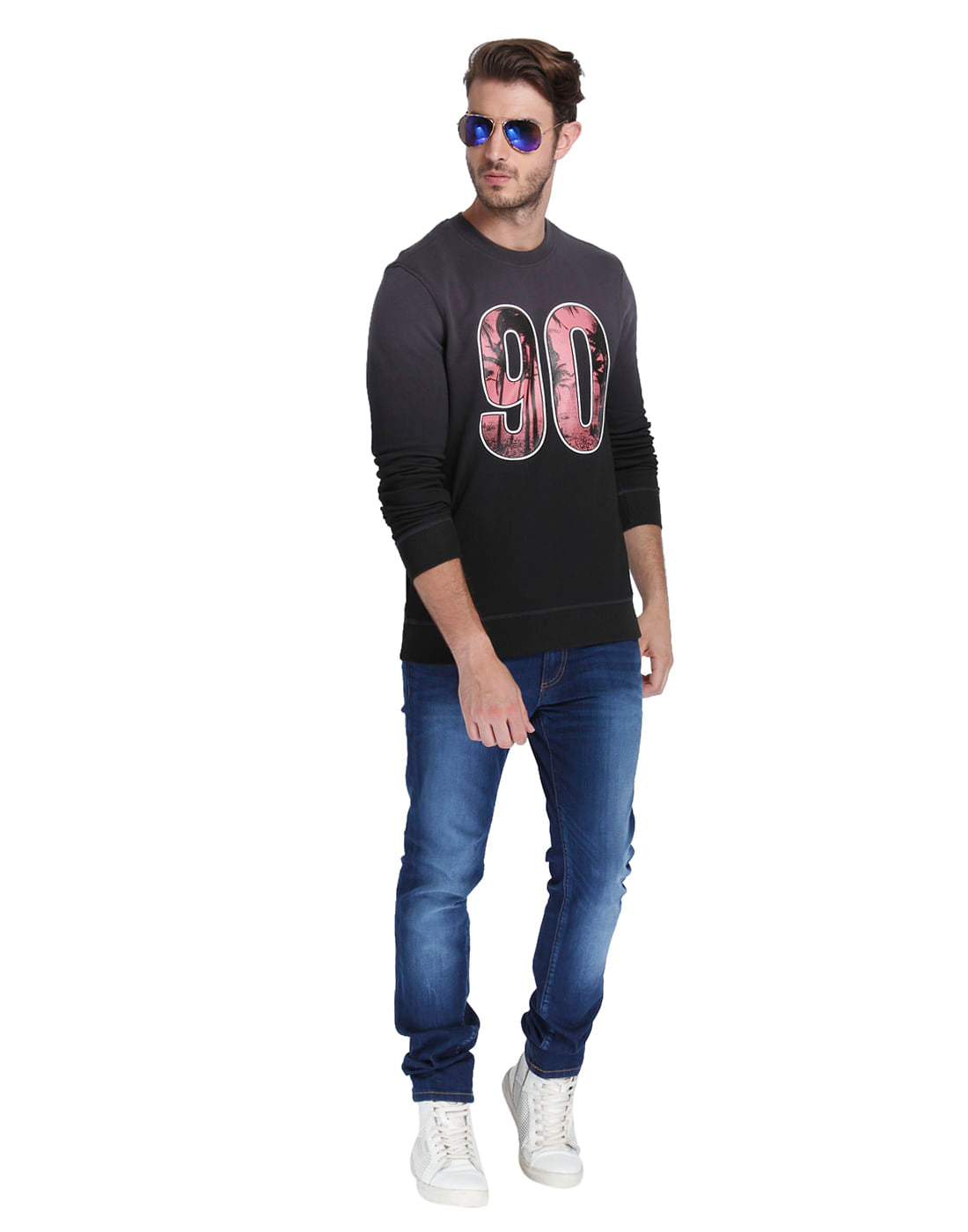 Black Number Print Sweatshirt