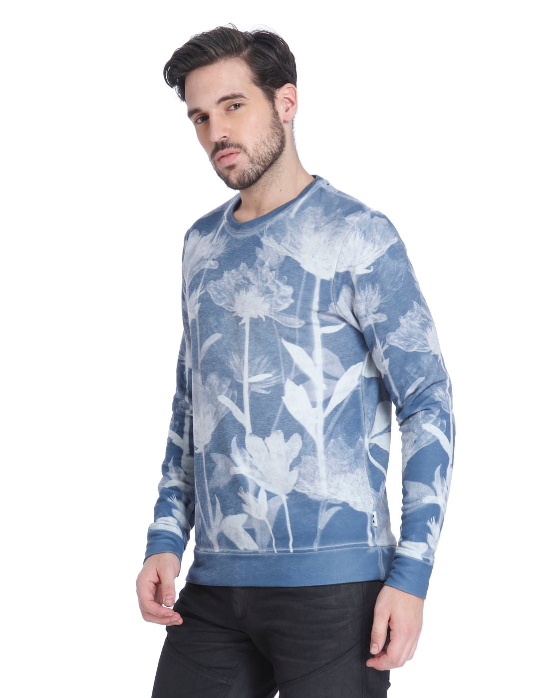 Blue Floral Print Sweatshirt