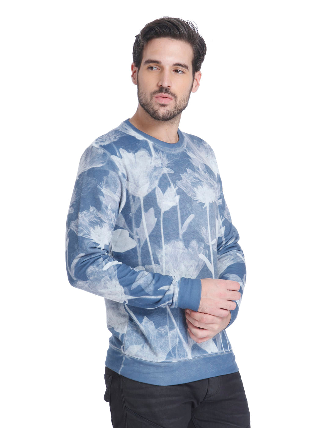 Blue Floral Print Sweatshirt