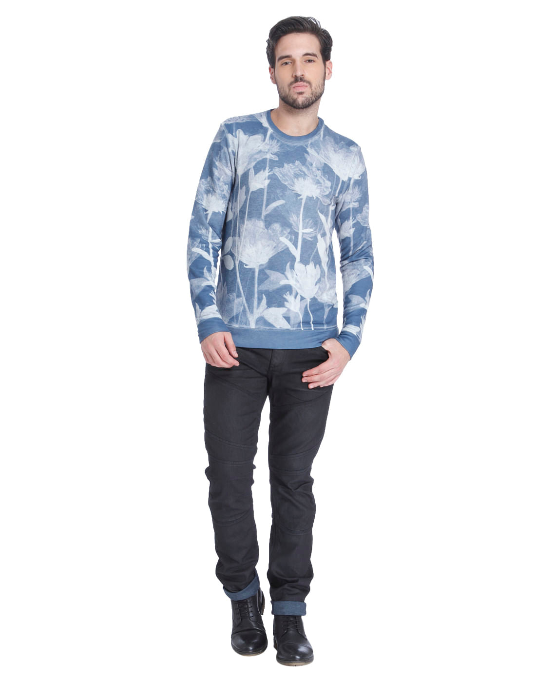 Blue Floral Print Sweatshirt