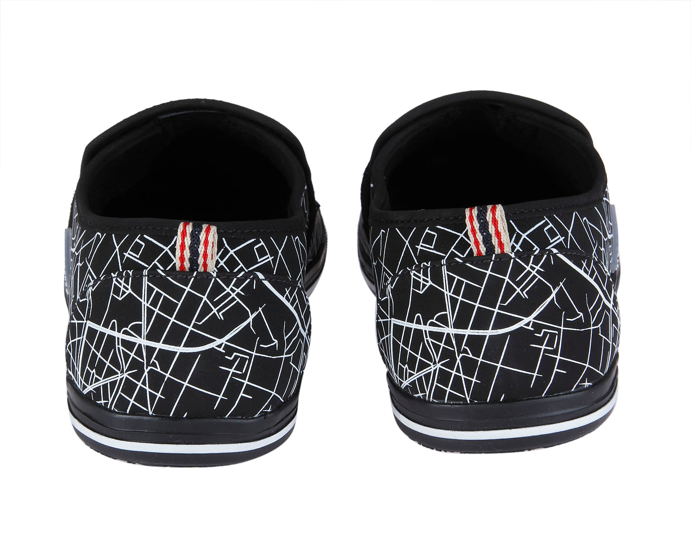 Black All Over Print Slip Ons