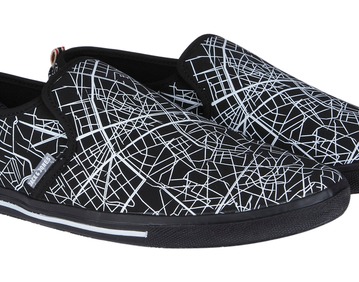Black All Over Print Slip Ons