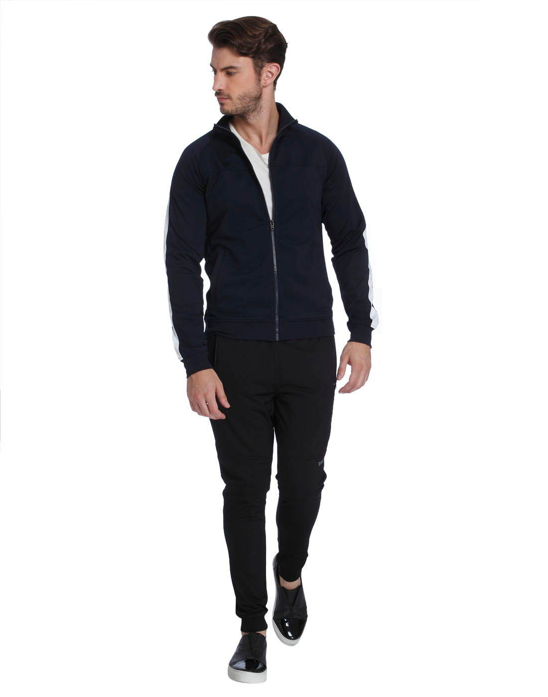 Dark Blue Turtle Neck Zip Up Sweatshirt