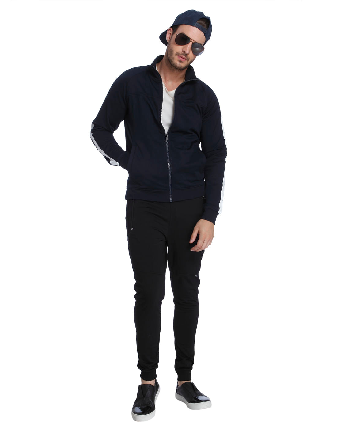 Dark Blue Turtle Neck Zip Up Sweatshirt