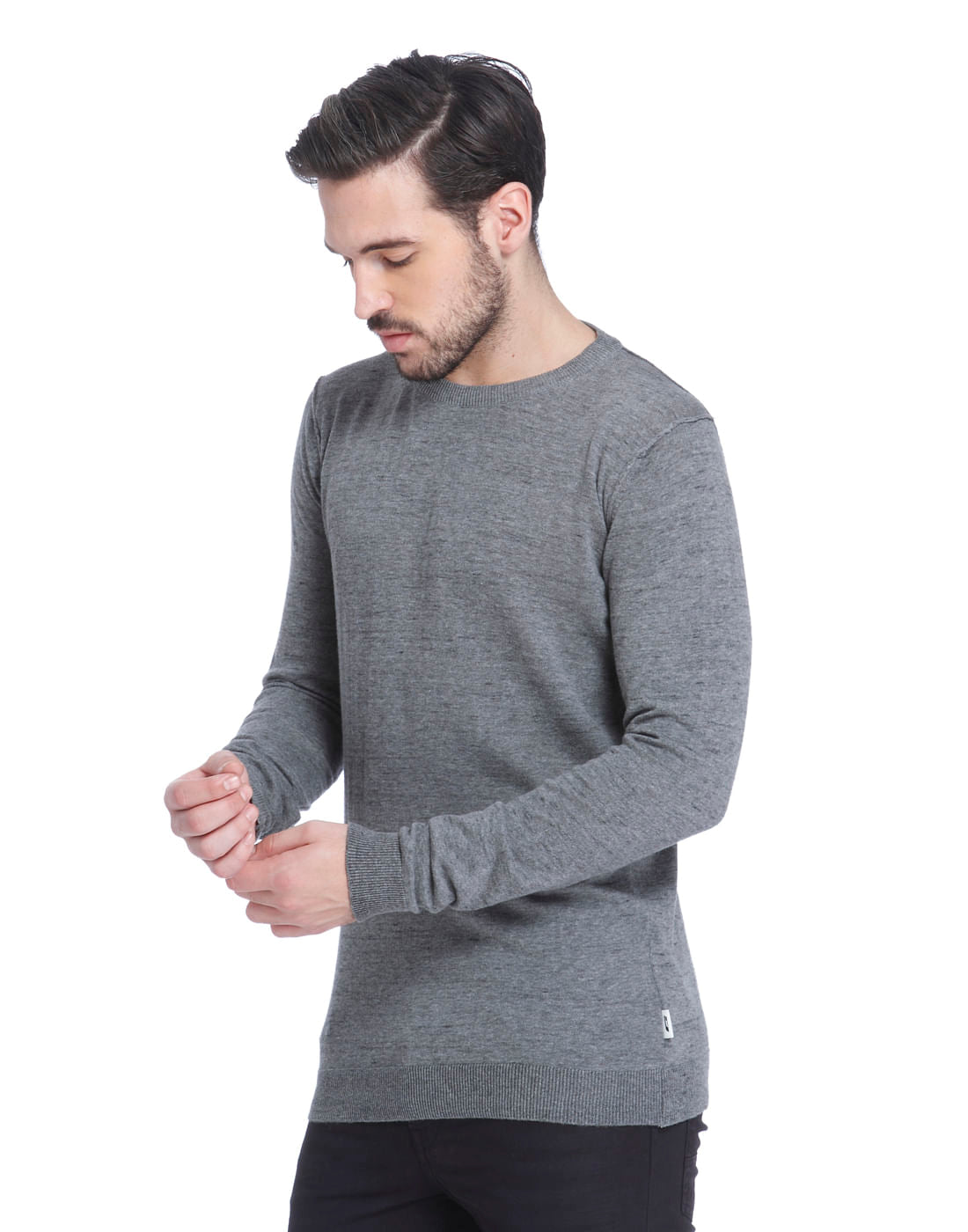 Grey Knit Crew Neck Sweatshirt