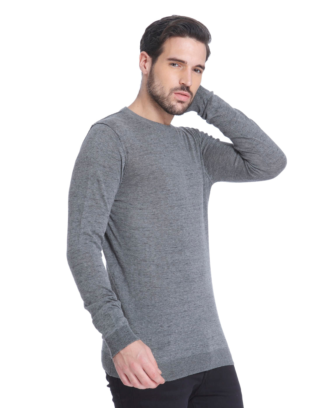 Grey Knit Crew Neck Sweatshirt