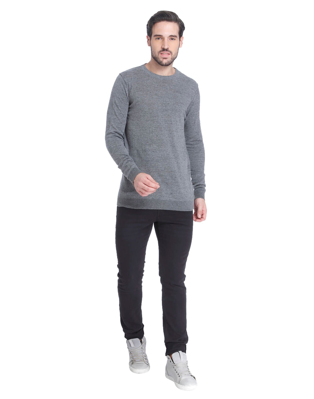 Grey Knit Crew Neck Sweatshirt