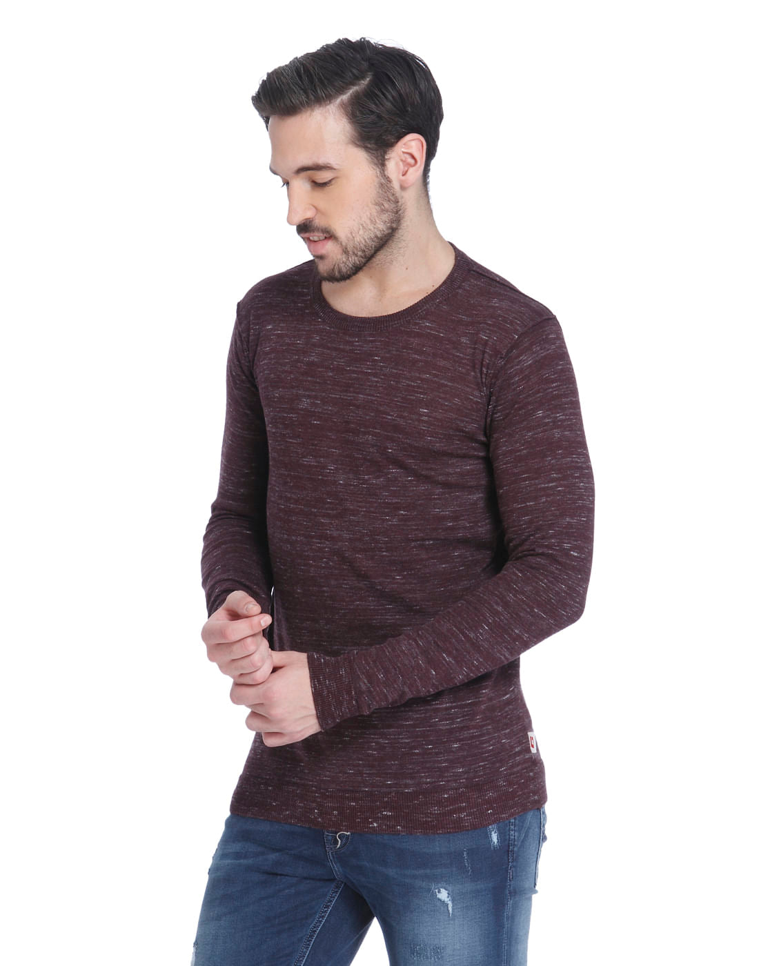 Red Knit Crew Neck Sweatshirt