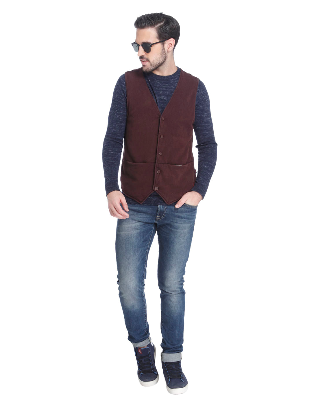 Blue Knit Crew Neck Sweatshirt