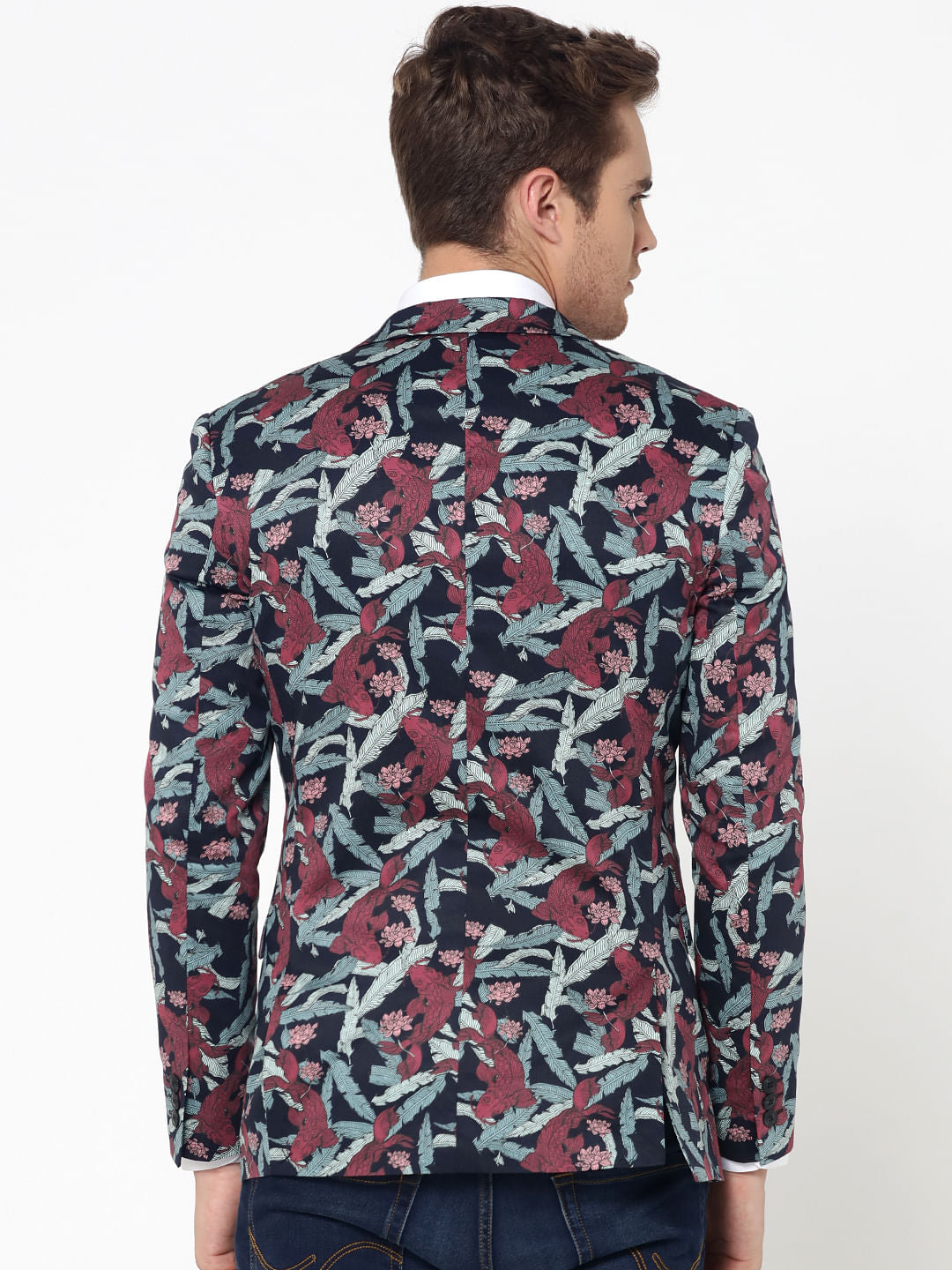 Dark Blue Floral Print Blazer