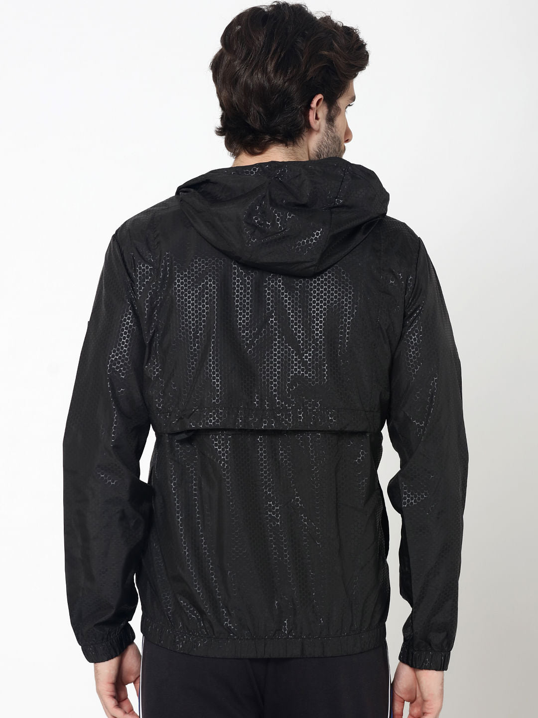 Black Colourblocked Textured Jacket
