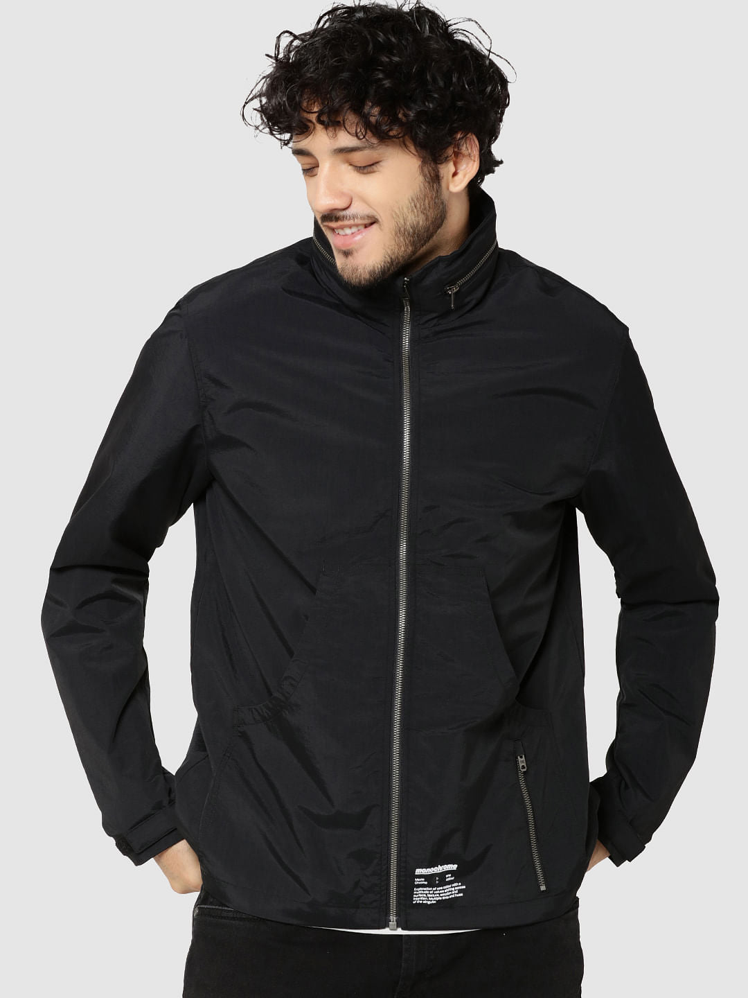 Black Graphic Print Hooded Casual Jacket