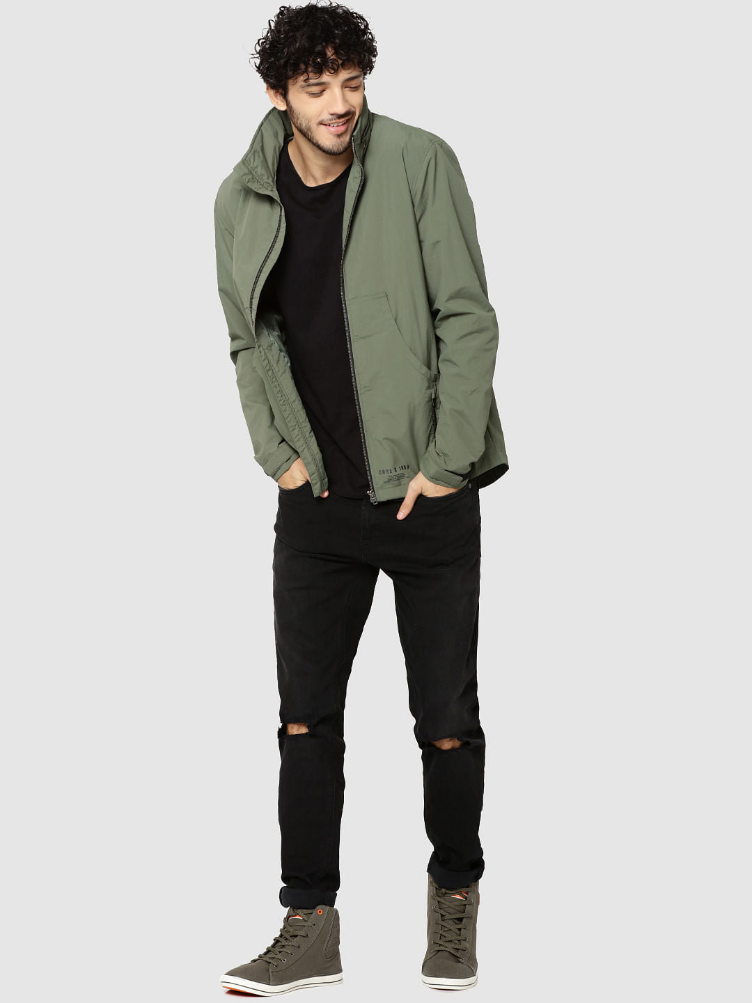 Green Graphic Print Hooded Casual Jacket