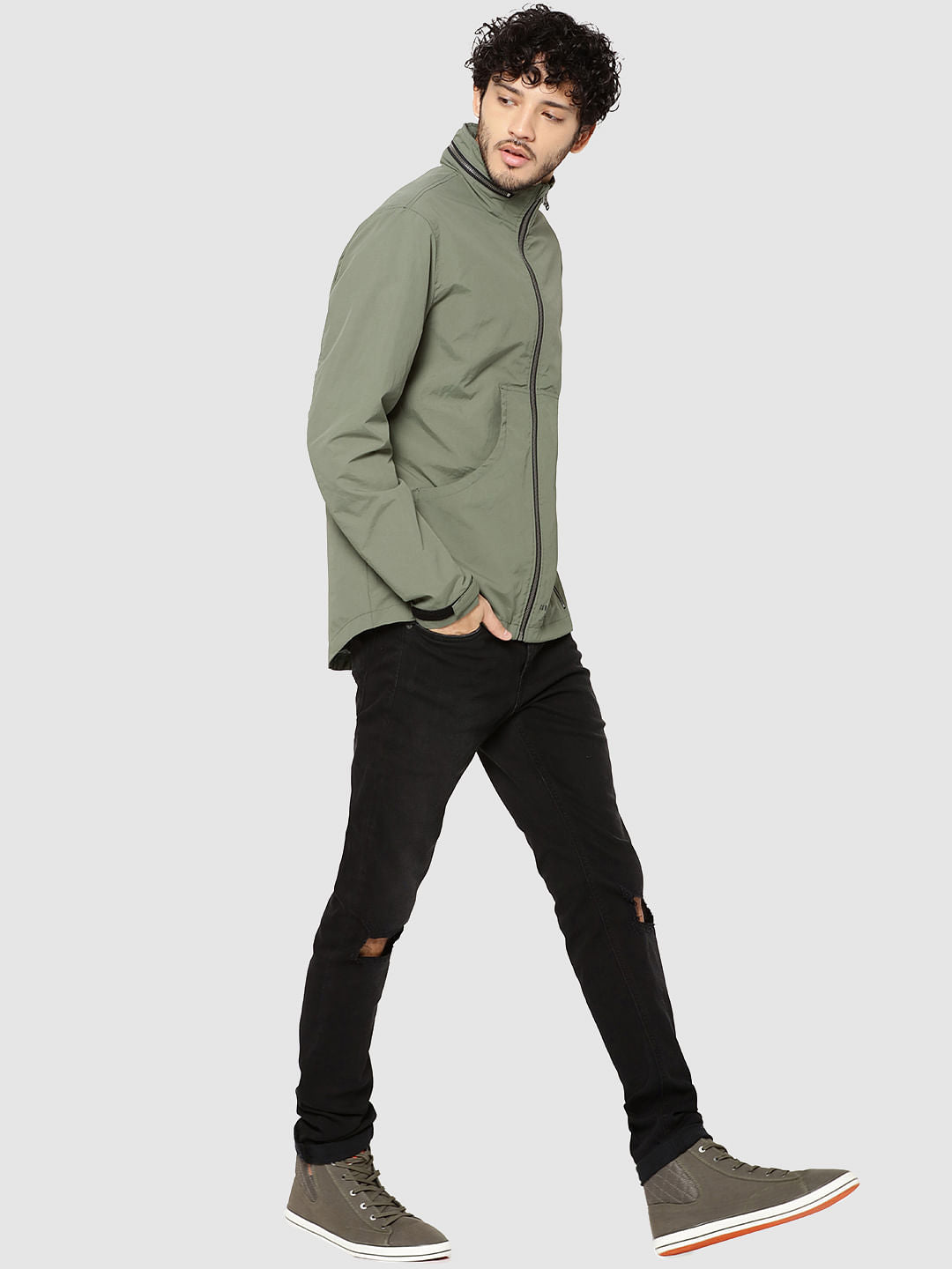 Green Graphic Print Hooded Casual Jacket