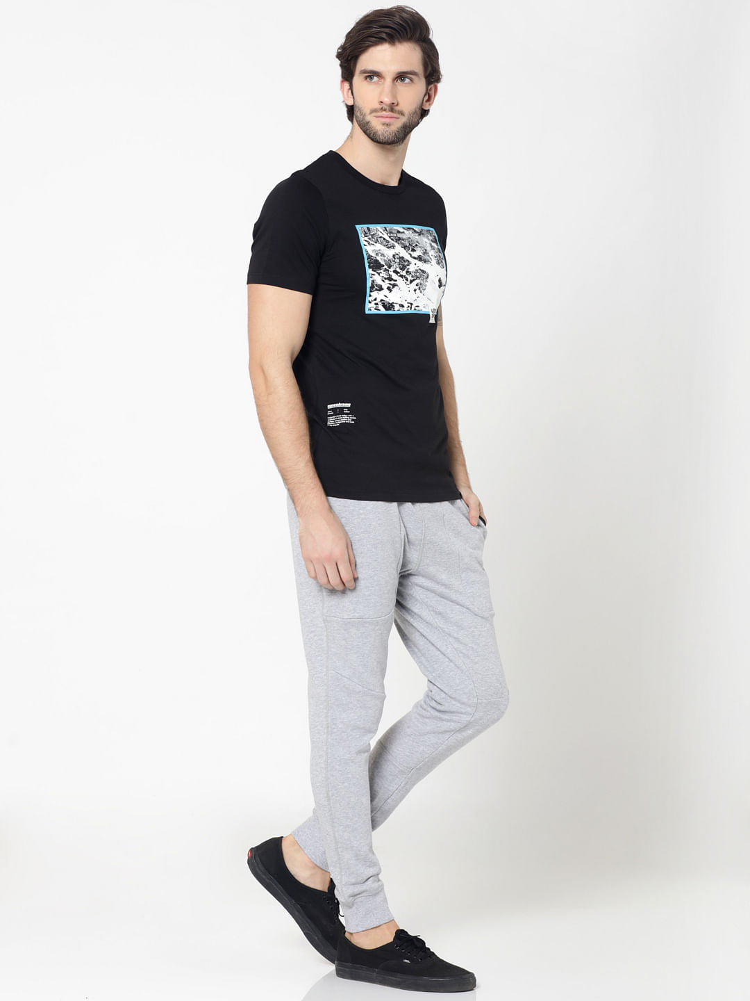 Black Photo Print Crew Neck T-Shirt