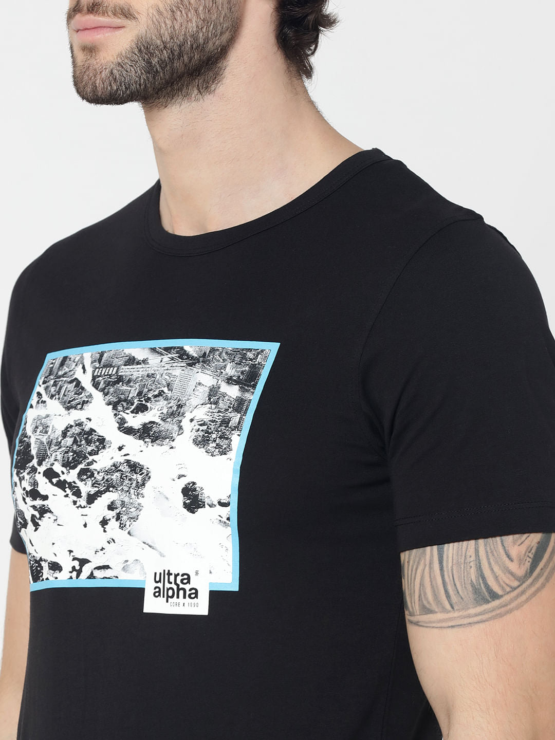 Black Photo Print Crew Neck T-Shirt
