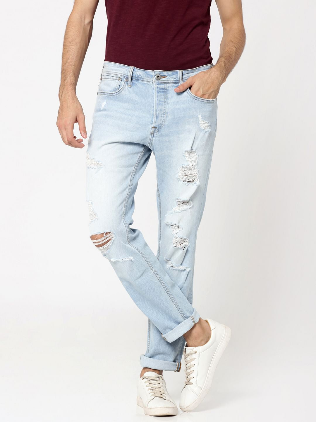Light Blue Heavy Distressed Tim Anti Fit Jeans