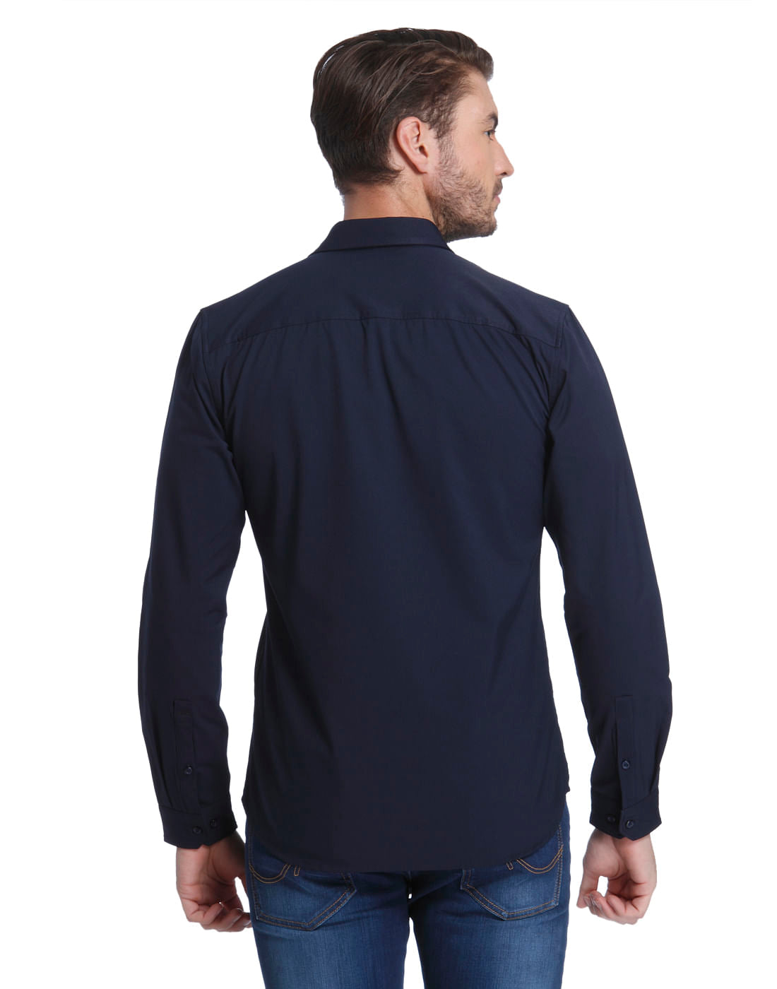 Navy Blue Colour Blocked Slim Fit Shirt