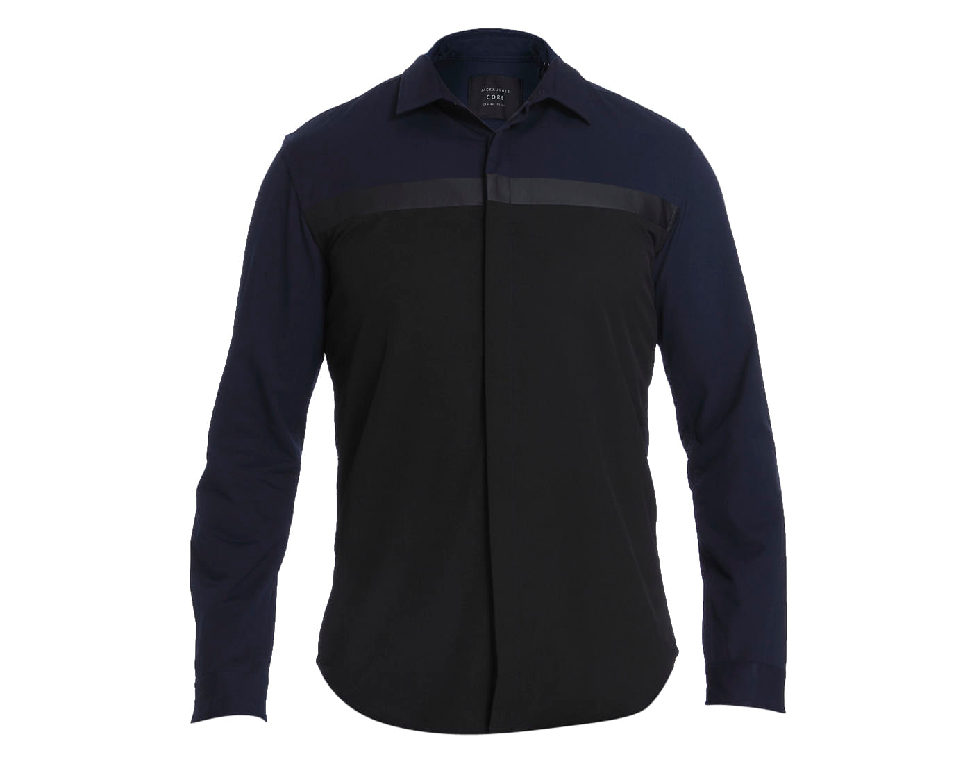 Navy Blue Colour Blocked Slim Fit Shirt