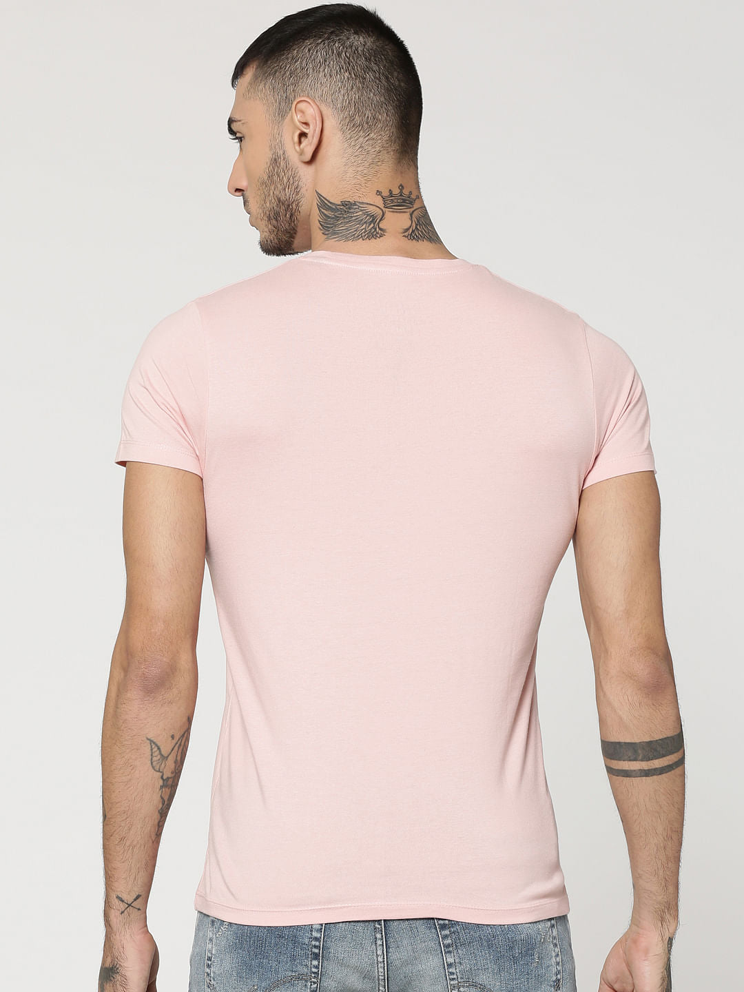 Pink Can Print Patch Pocket Crew Neck T-Shirt