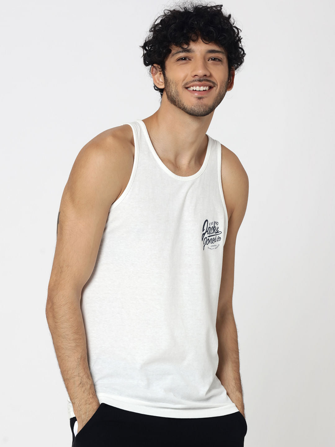 White Logo Print Tank Top