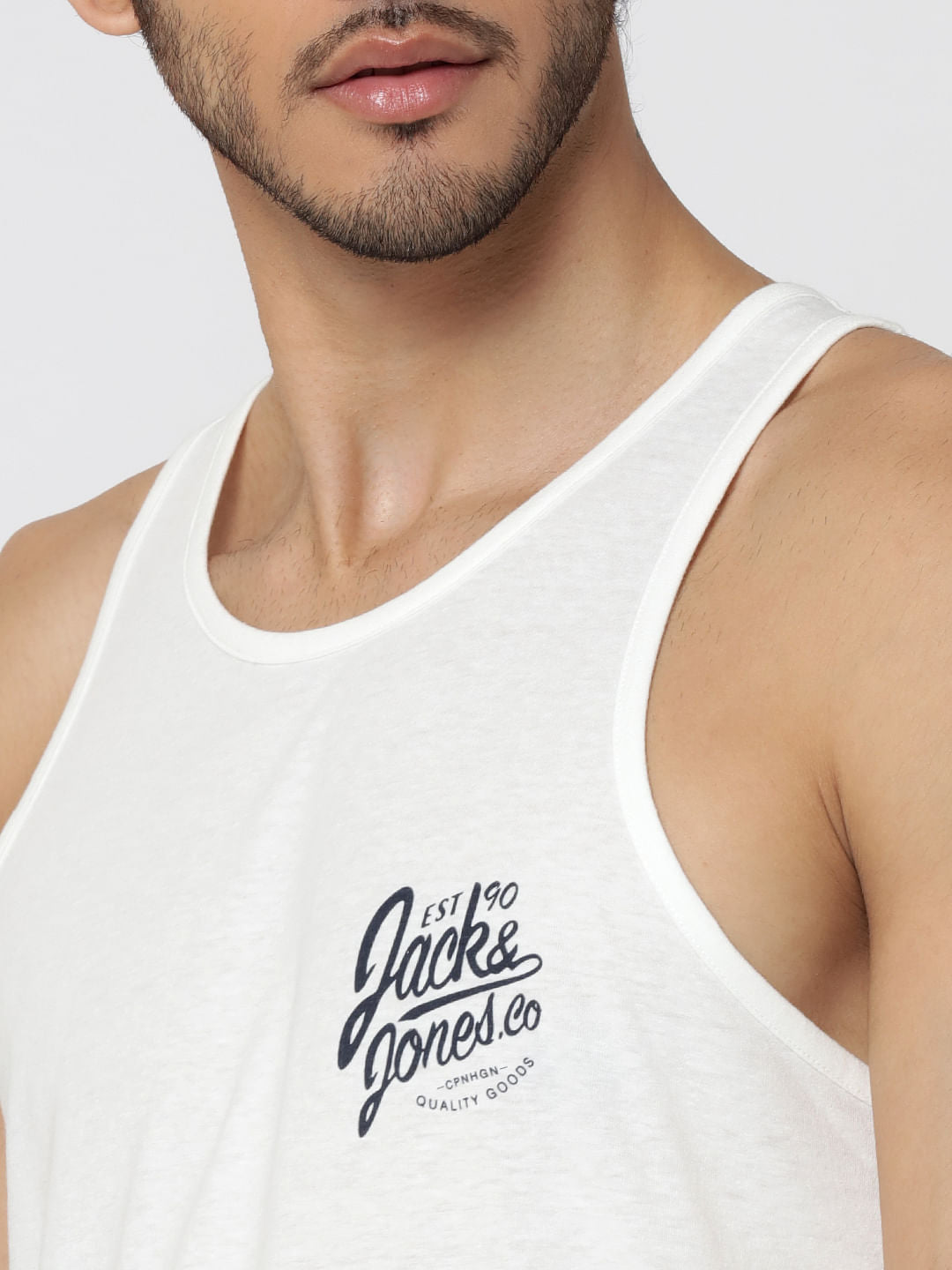 White Logo Print Tank Top
