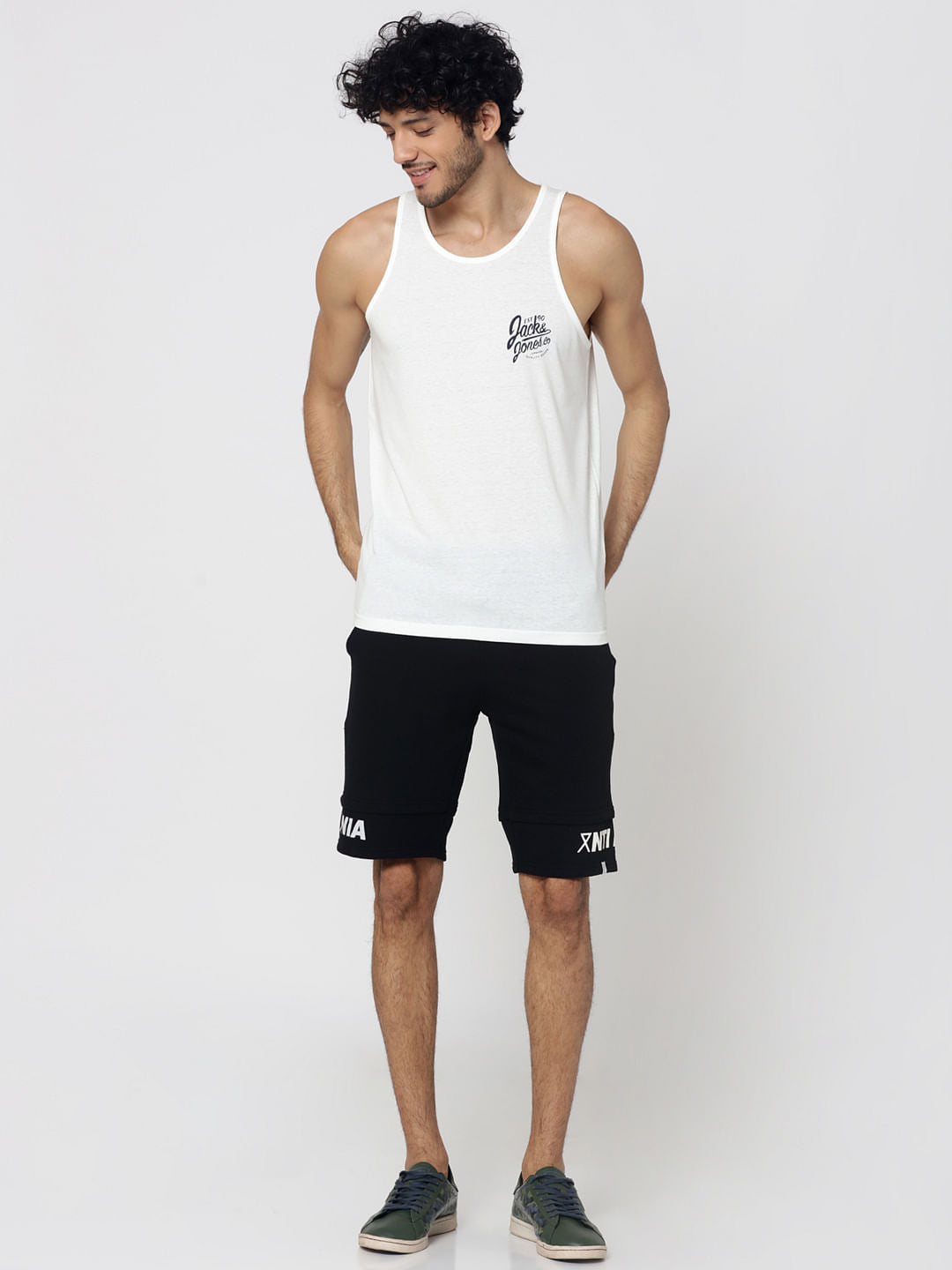 White Logo Print Tank Top