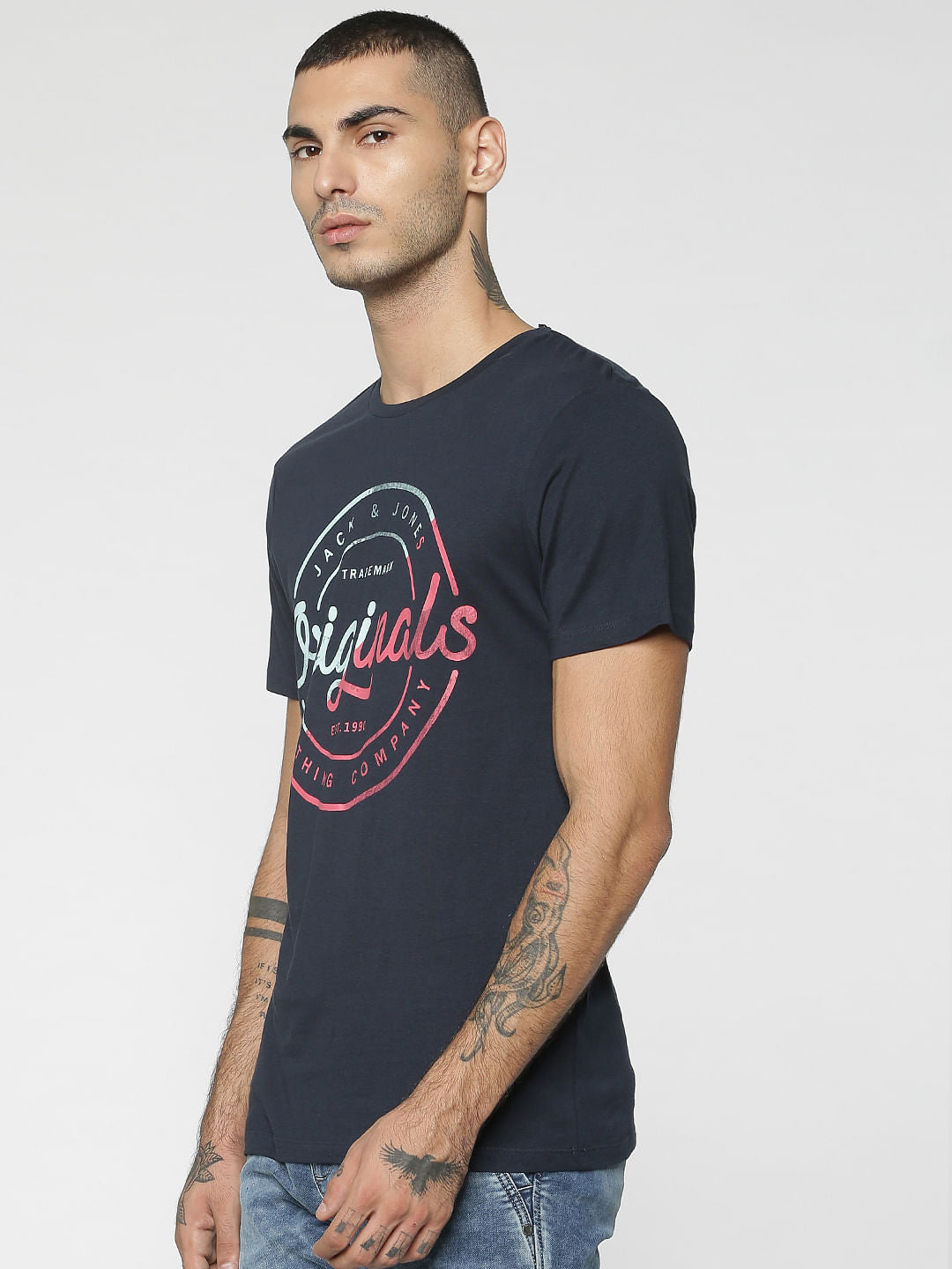 Dark Blue Originals Graphic Print Crew Neck T-Shirt