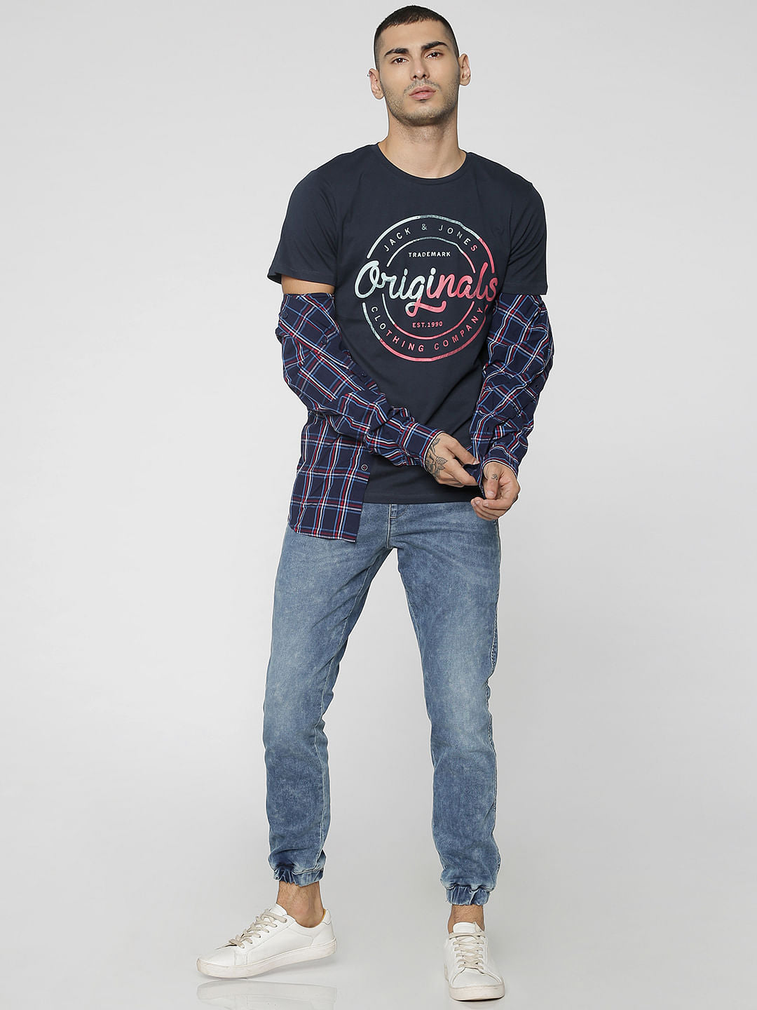 Dark Blue Originals Graphic Print Crew Neck T-Shirt
