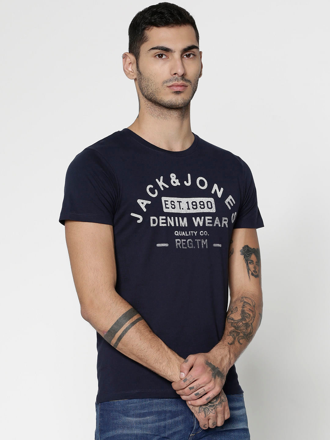 Navy Blue Slim Fit Crew Neck T-Shirt