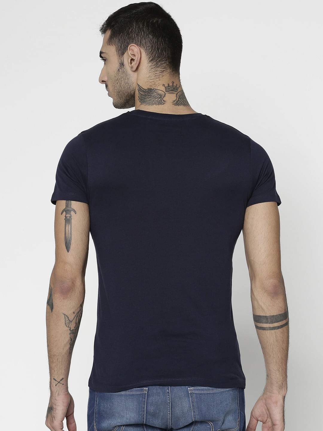 Navy Blue Slim Fit Crew Neck T-Shirt